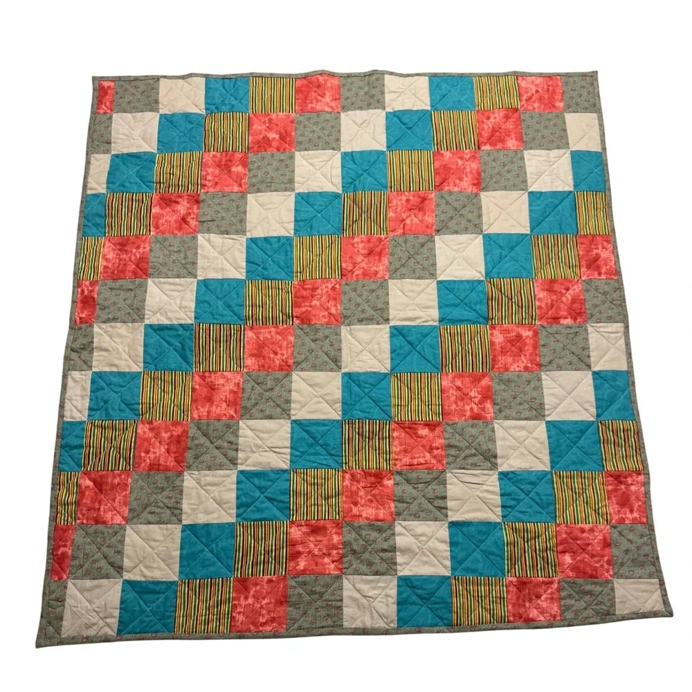 Handmade Striped Batik Quilt‎ Blanket Throw Lap Size One of a Kind 49